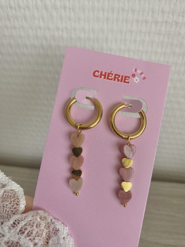 Earrings 'Triple pink hearts'