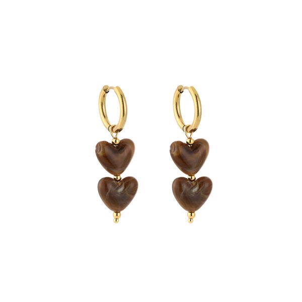 Earrings 'Duo hearts brown'