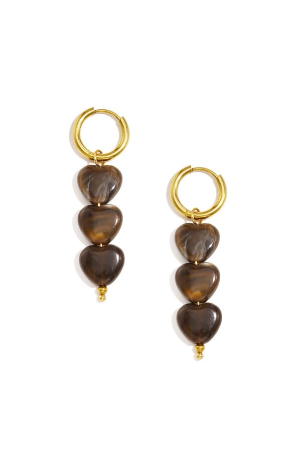 Earrings 'Three hearts brown'